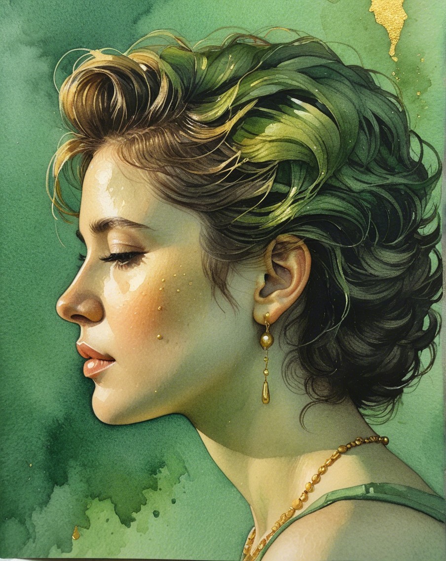 Profile Portrait of a Woman with Green Highlights