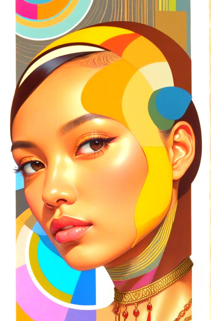 Vibrant Portrait of a Young Woman with Geometric Shapes