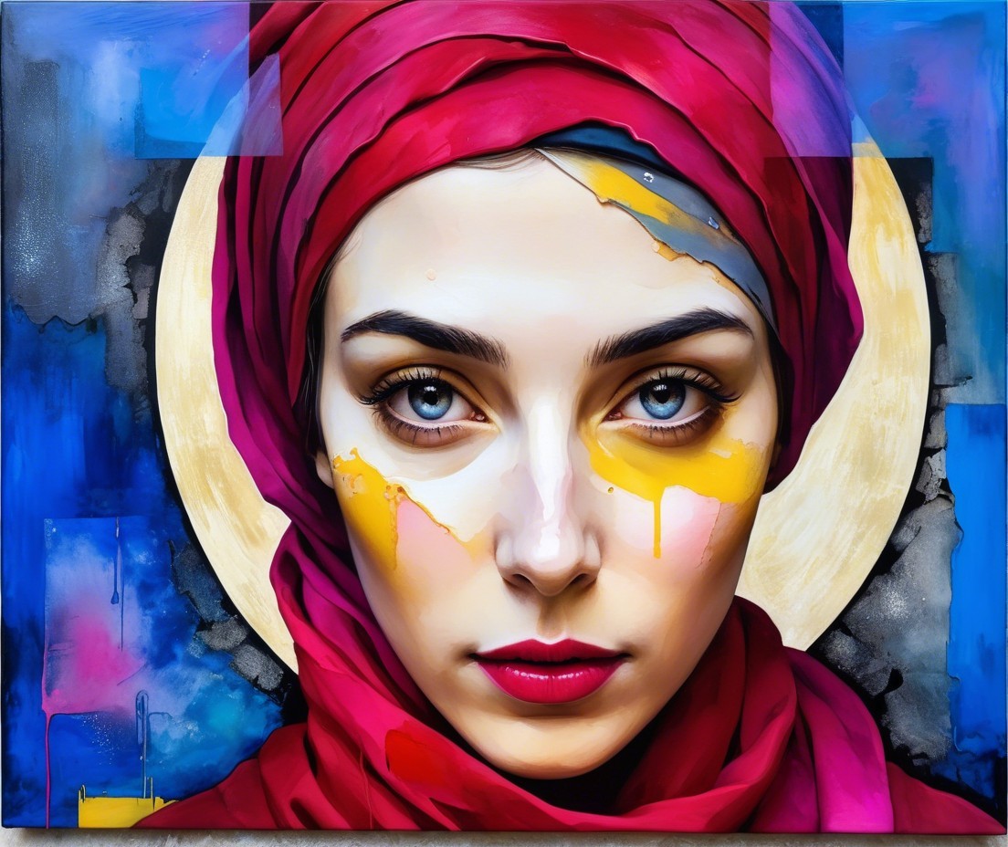 Portrait of a Woman with Blue Eyes and Colorful Paint