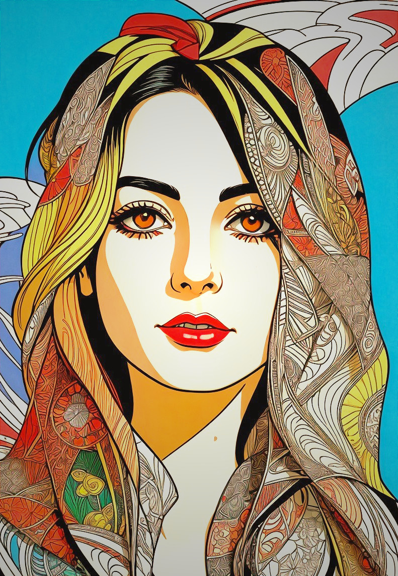 Vibrant Portrait of a Woman with Intricate Patterns