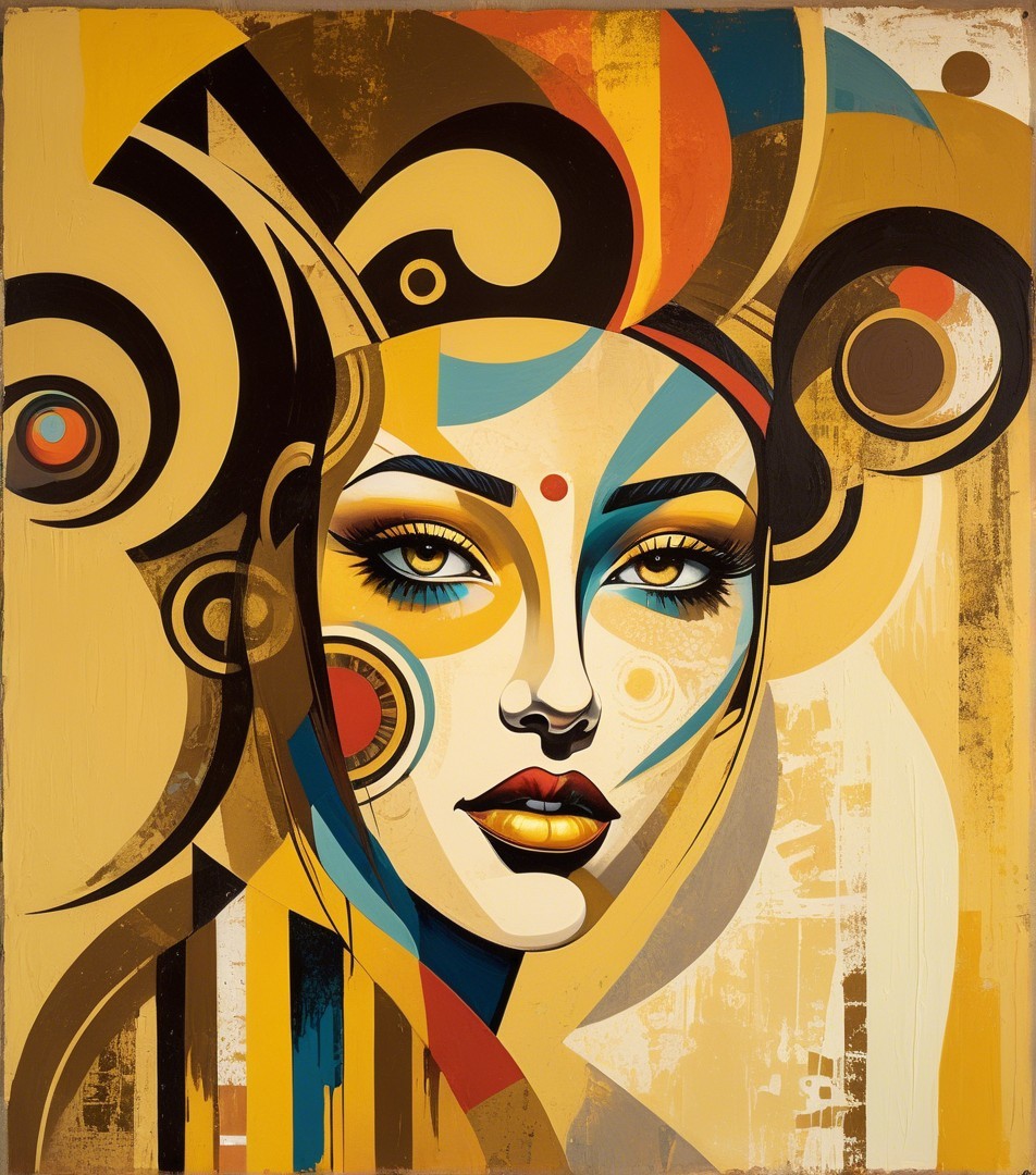 Abstract Portrait of a Woman with Geometric Patterns