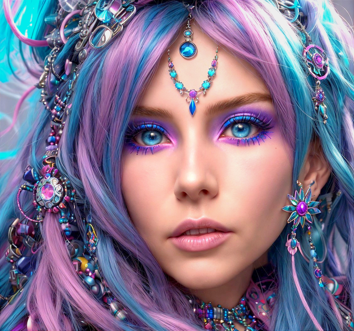 Close-up of a person with vibrant pink and blue hair