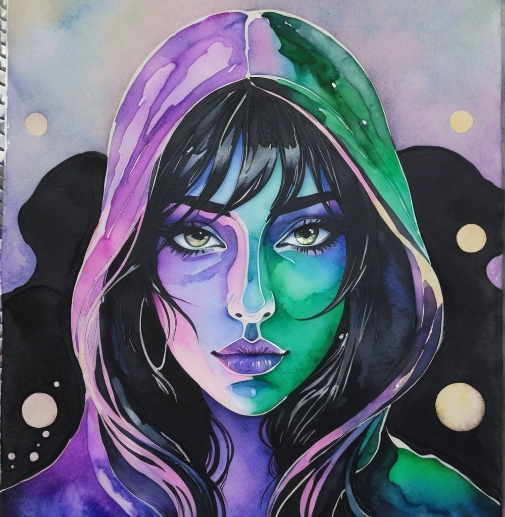 Portrait of a Woman with Colorful Hood and Pastel Background