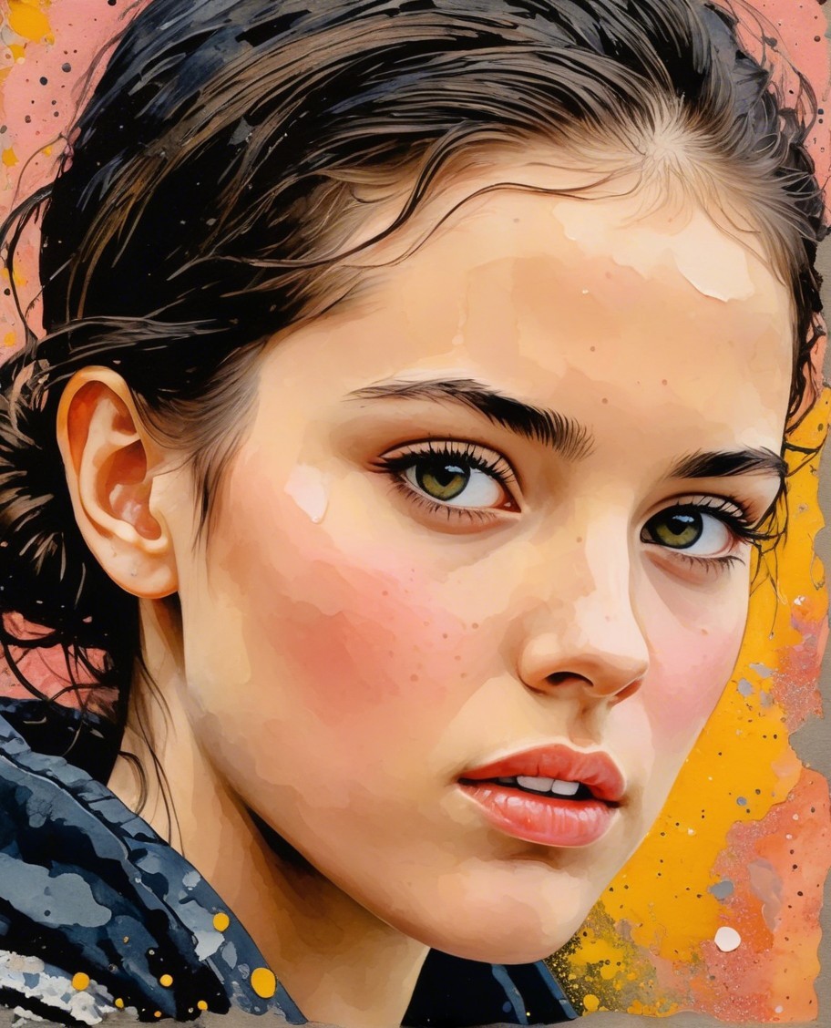 Portrait of a Young Woman with Green Eyes and Colorful Background