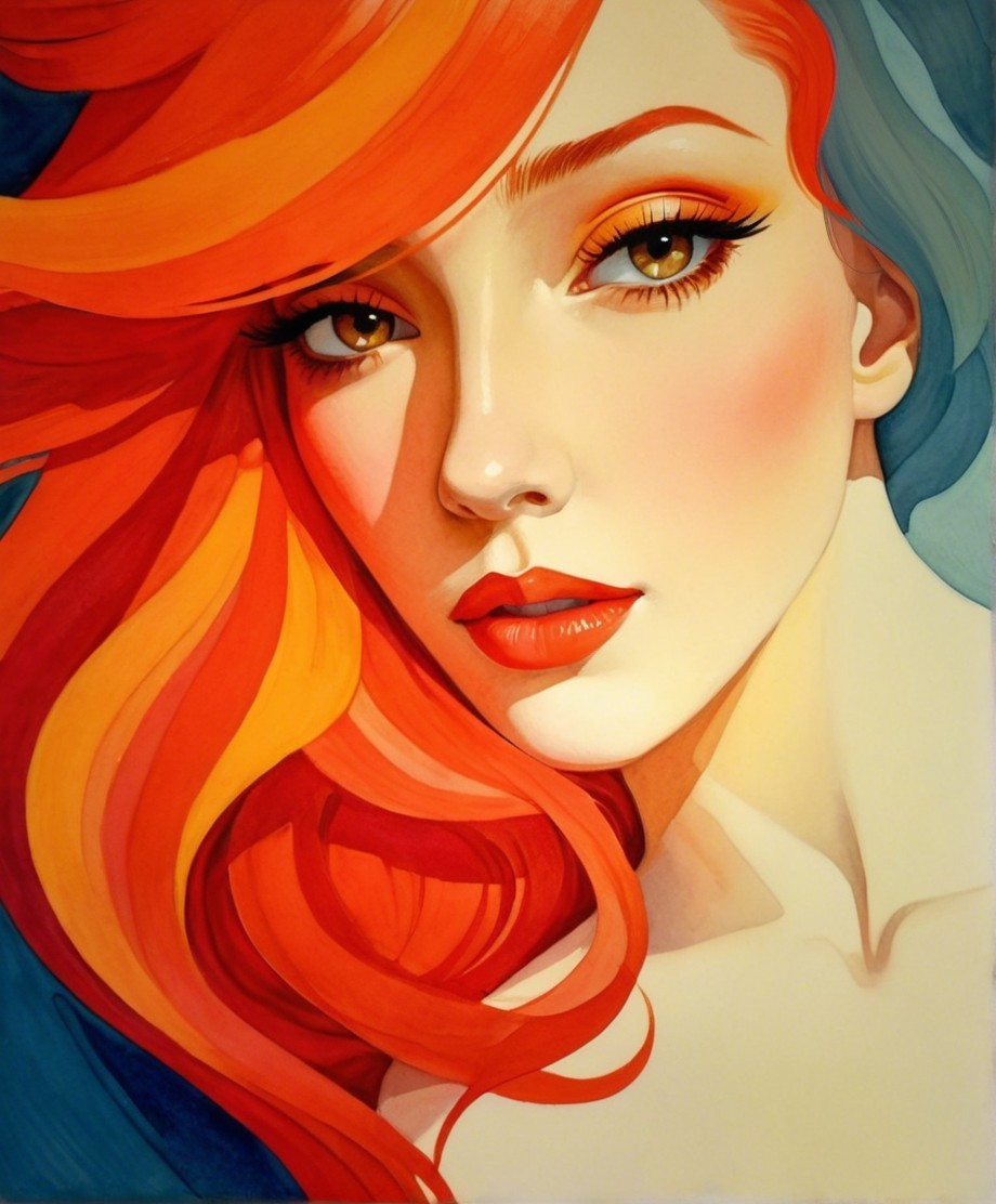 Portrait of a Woman with Orange Hair and Expressive Eyes