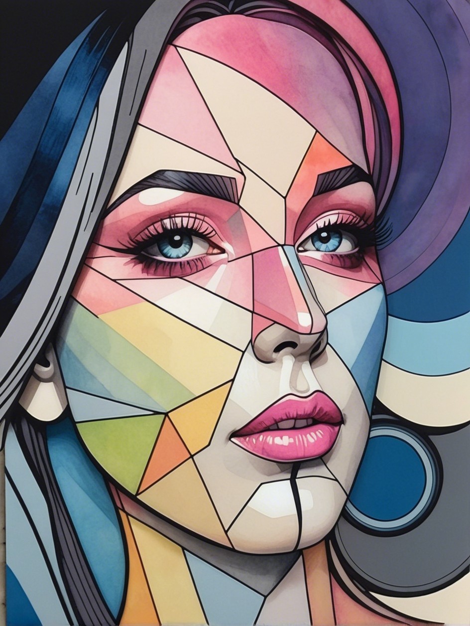Stylized portrait of a woman with geometric shapes