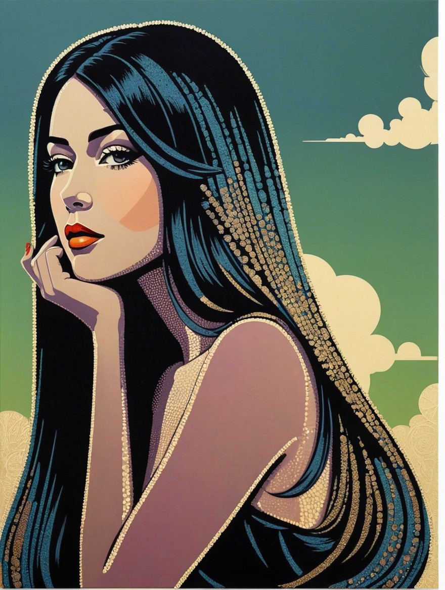 Stylized Portrait of a Woman with Black Hair
