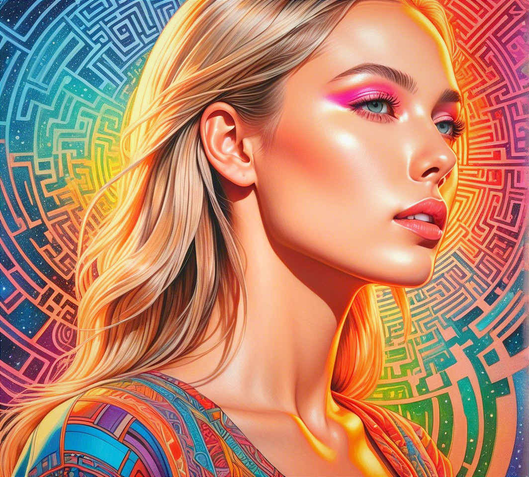 Portrait of a Young Woman with Vibrant Makeup and Background