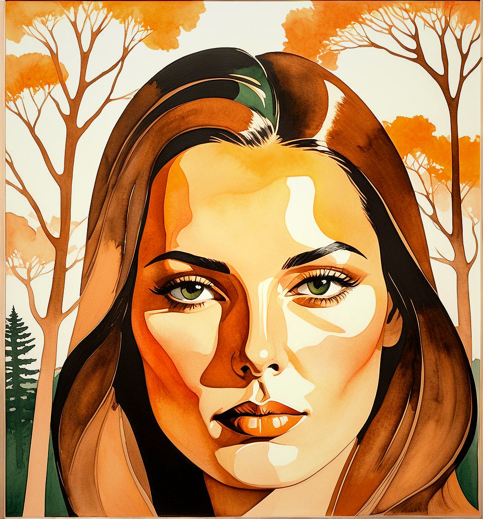 Portrait of a Woman with Green Eyes and Autumn Colors