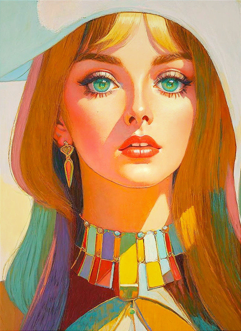 Portrait of a Woman with Turquoise Eyes and Bold Makeup