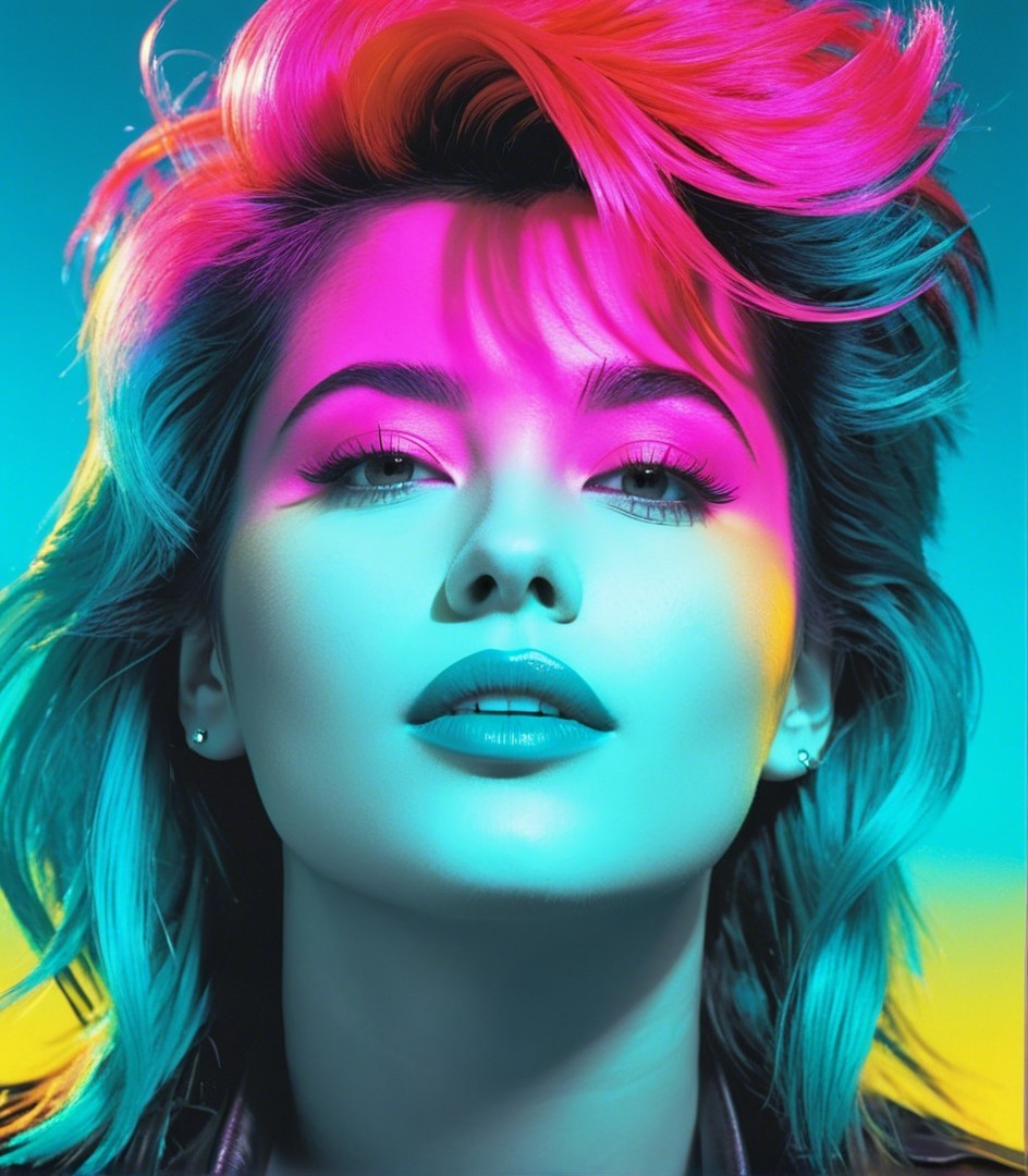 Portrait of a Woman with Multicolored Hair and Makeup