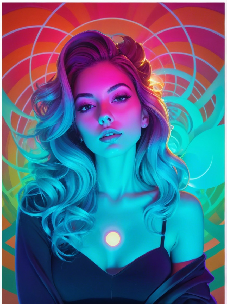 Portrait of a woman with wavy hair in vibrant colors