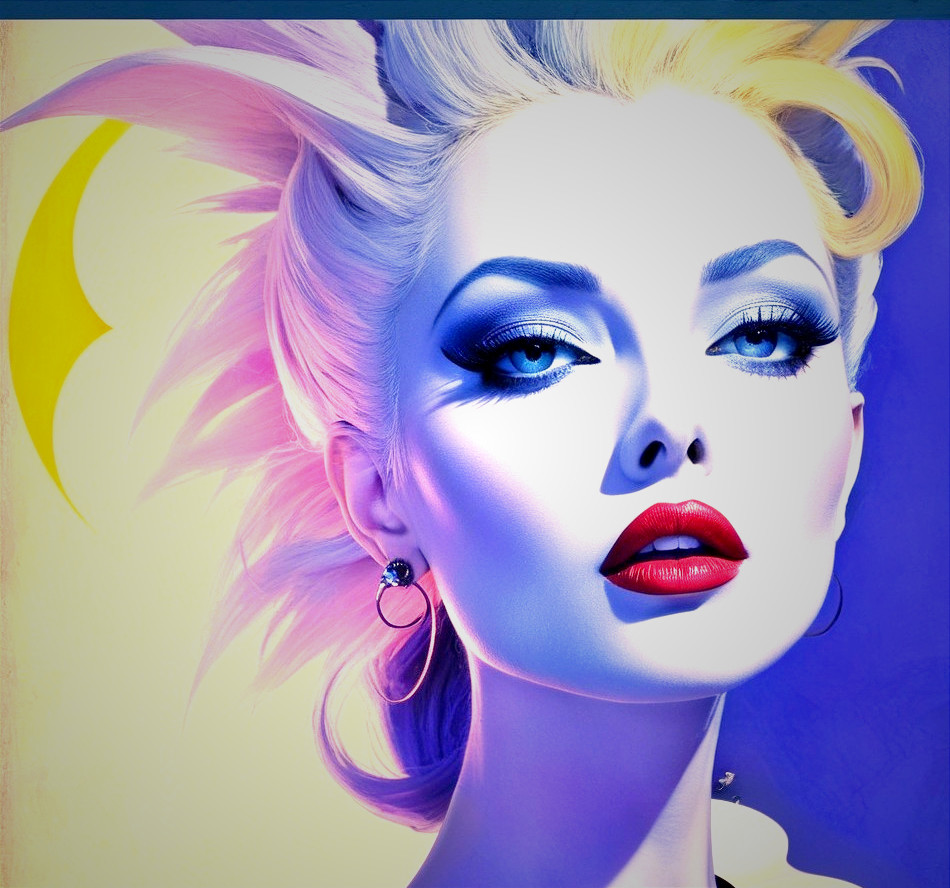 Stylized portrait of a woman with platinum blonde hair