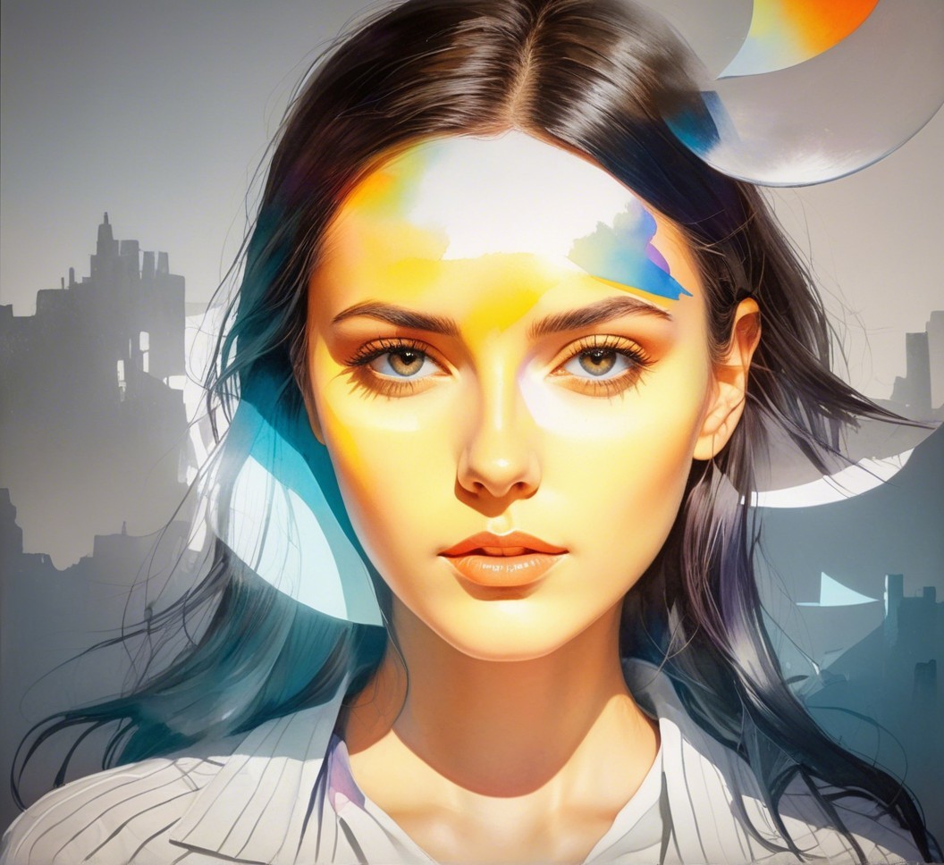 Portrait of a Young Woman with Abstract Background