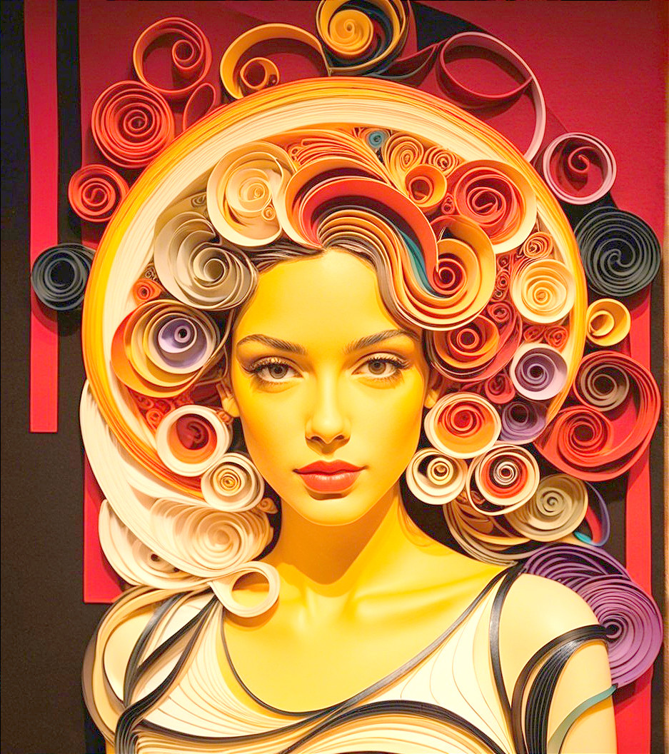 Stylized Portrait of a Woman with Quilling Hair