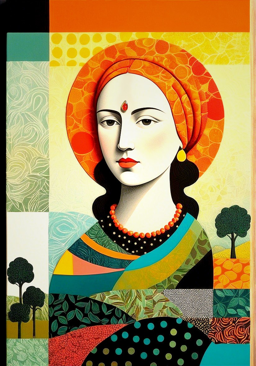 Stylized Portrait of Woman with Jewelry and Bindi