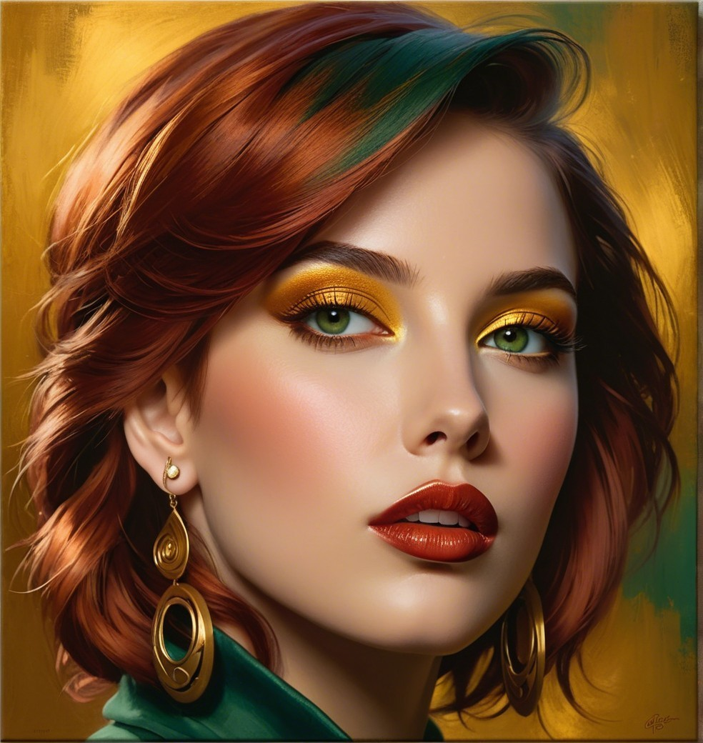 Close-Up Portrait of a Woman with Green Eyes and Red Lips