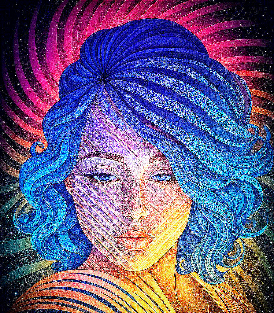 Portrait of a Woman with Blue Hair and Colorful Background