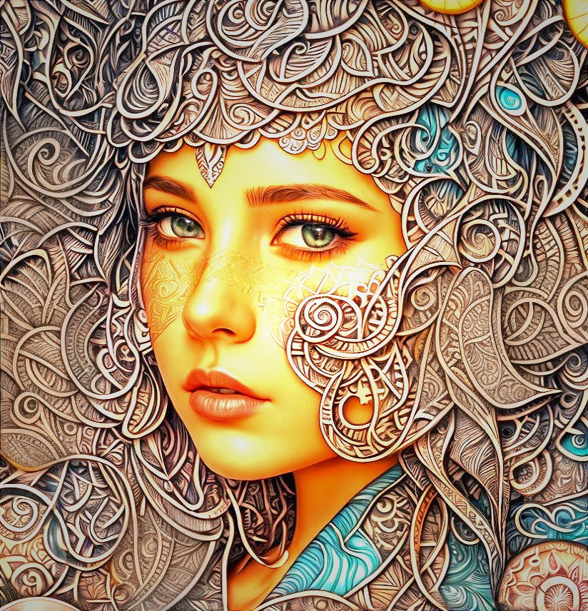 Portrait of a Young Woman with Intricate Patterns