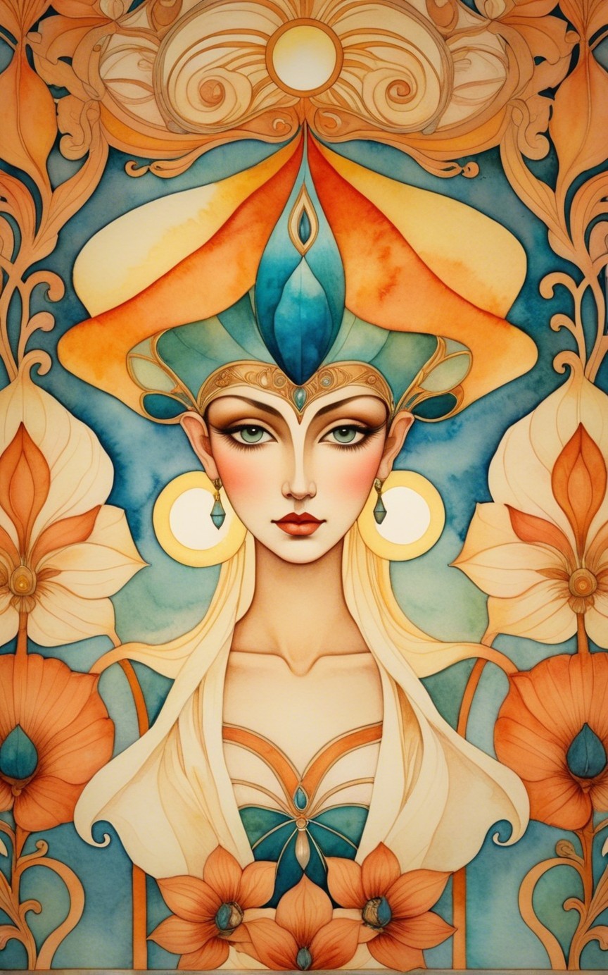 Captivating Woman in Vibrant Blue and Orange Attire