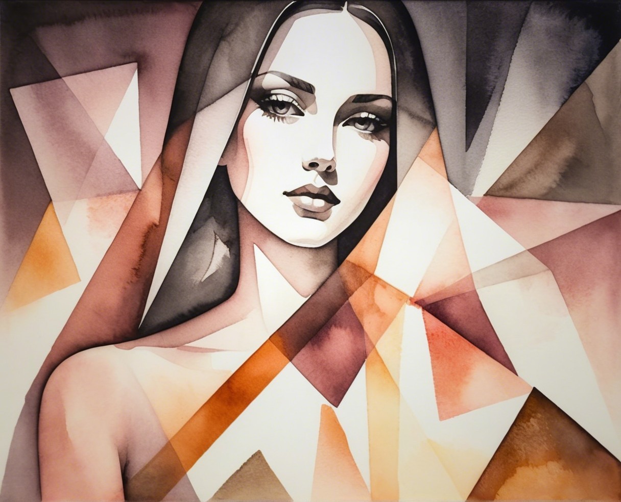 Portrait of a Woman in Soft Watercolor with Geometric Background