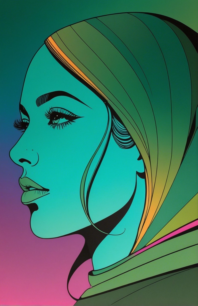 Stylized Female Profile with Bold Colors and Contrast