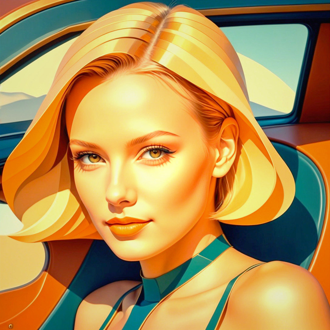 Stylized digital portrait of a young woman with bob hairstyle