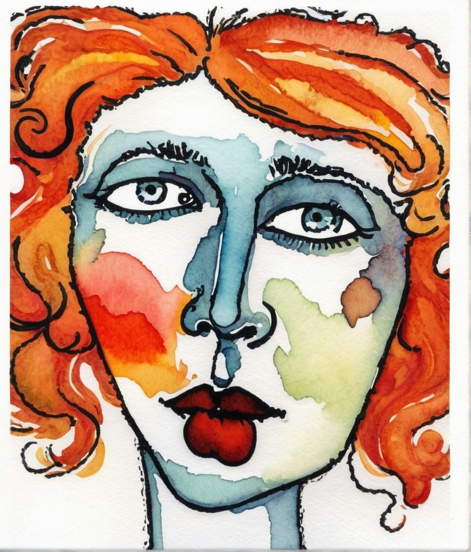 Whimsical Illustration of a Colorful Woman's Portrait