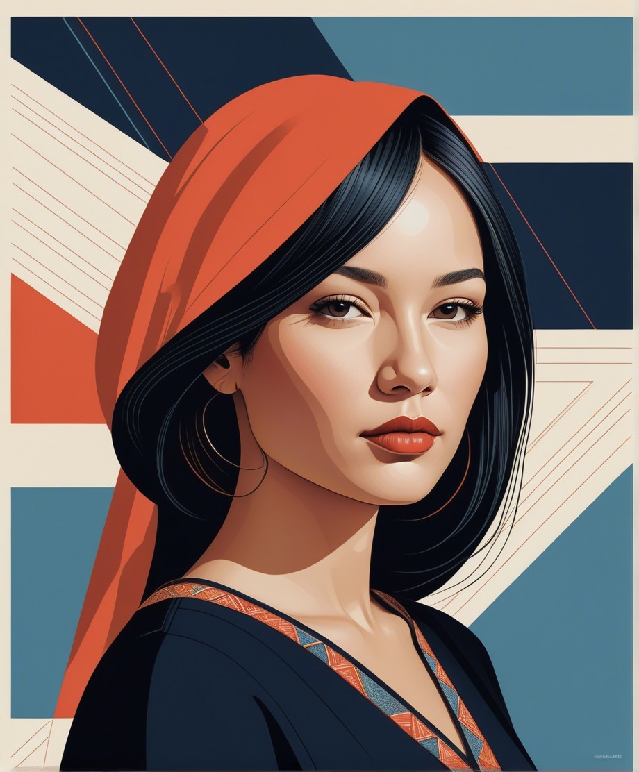 Young woman with headscarf and modern geometric background