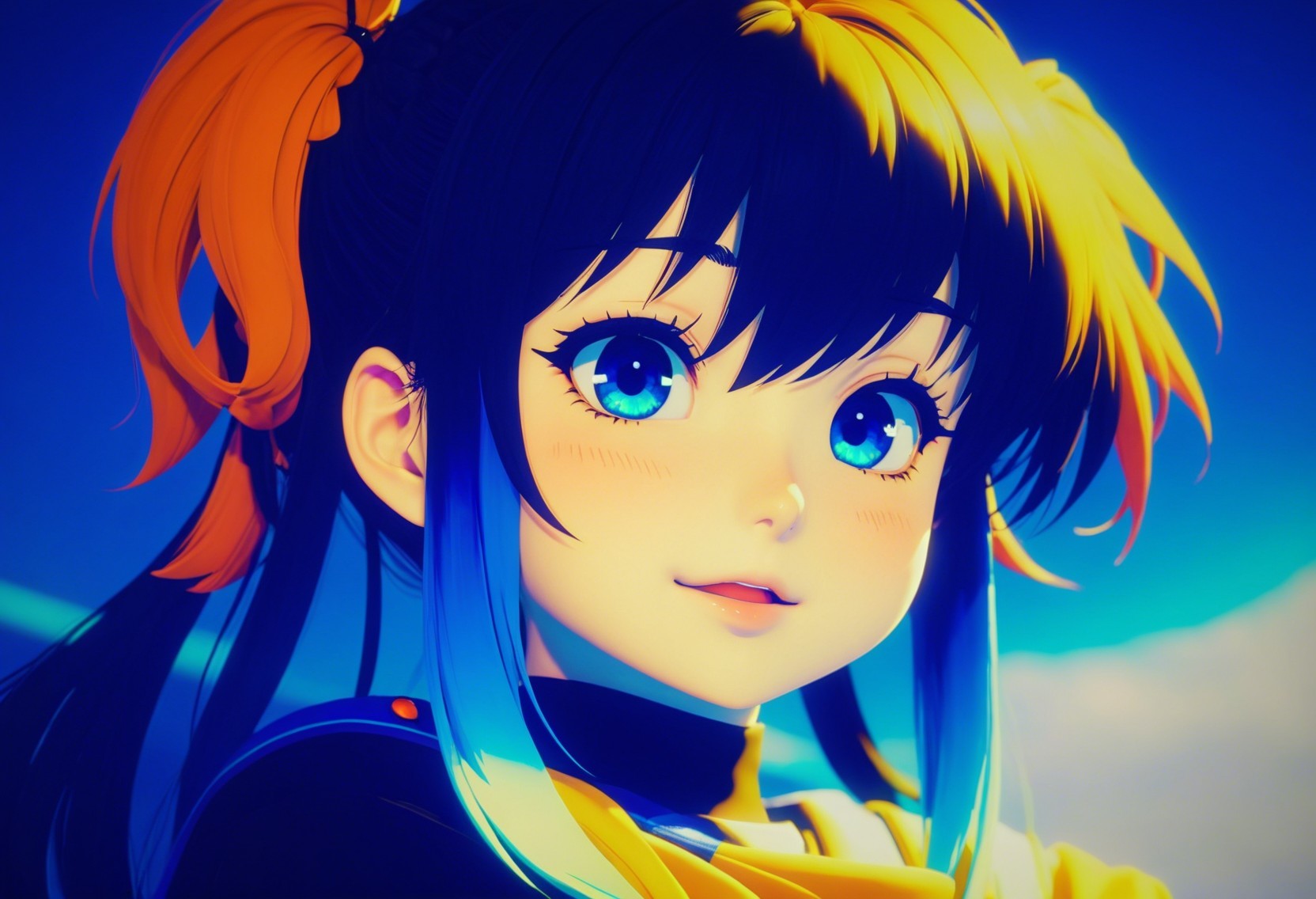 Anime-style portrait of a girl with blue hair