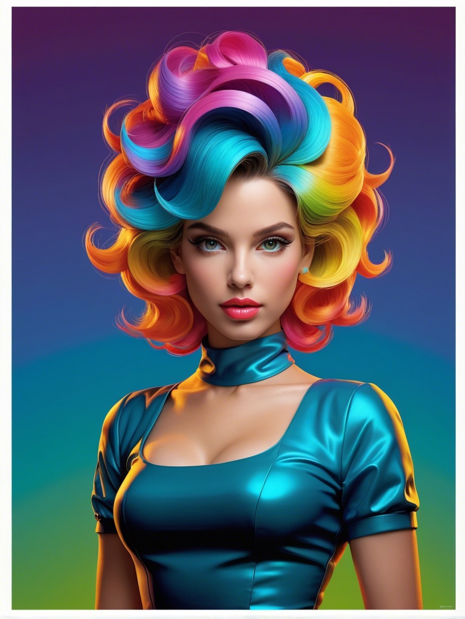 Portrait of a woman with vibrant multi-colored hair