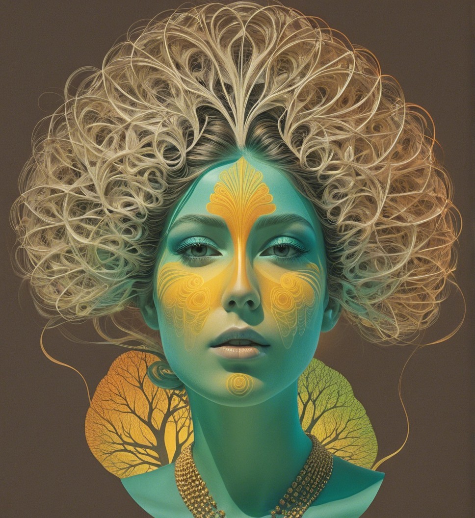 Fantastical Portrait of a Woman with Nature Motifs
