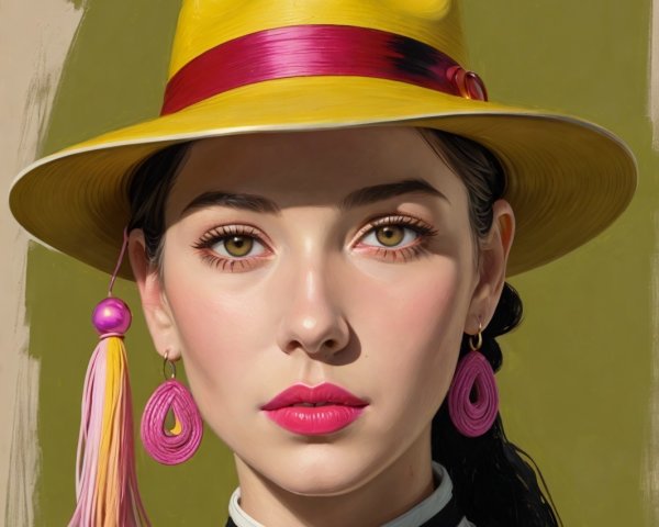 Portrait of a Young Woman in Bold Makeup and Hat