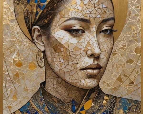 Portrait of a Woman with Geometric Patterns in Golds