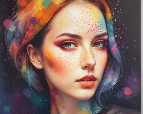 Portrait of a Young Woman with Colorful Hair and Makeup