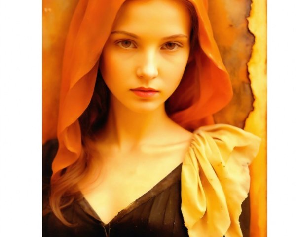 Young woman in black dress with orange hood portrait