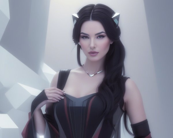 Woman in Black and Dark Red Dress with Cat Ear Ornaments