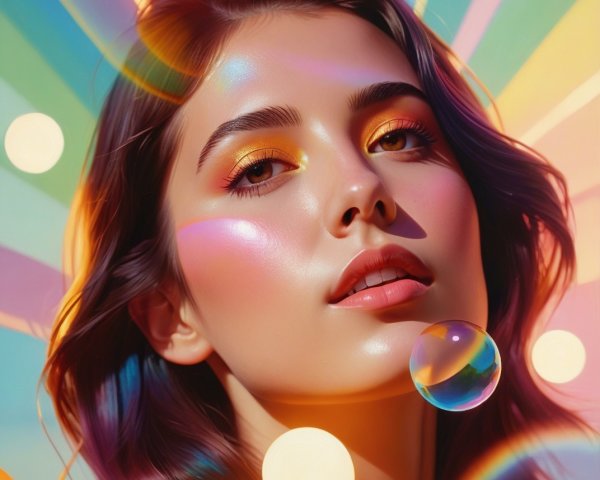 Close-Up Portrait of a Young Woman with Colorful Makeup
