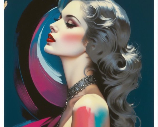 Glamorous Woman with Silver-Blonde Hair and Bold Makeup