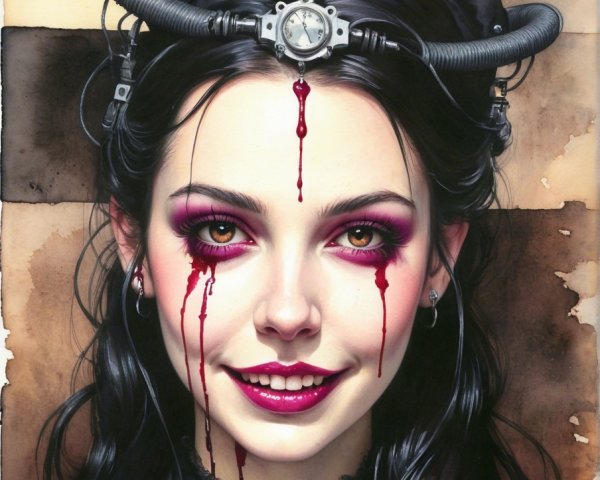 Young woman with dramatic makeup and intricate outfit