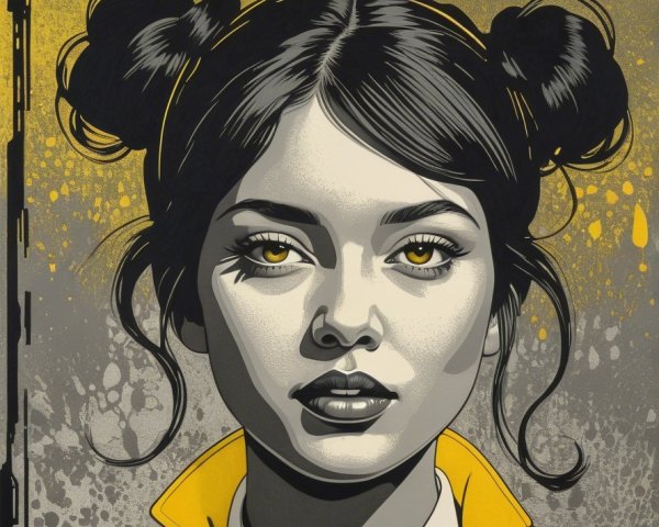 Portrait of a Young Woman with Buns and Colorful Background