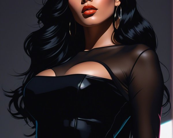 Confident Figure in Sleek Black Outfit and Bold Makeup