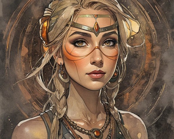 Portrait of a Young Woman with Braids and Face Paint