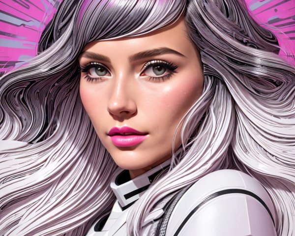 Portrait of a Woman with Pink Highlights and Outfit