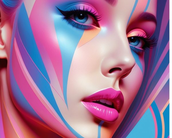 Close-Up Portrait of a Woman with Colorful Face Paint