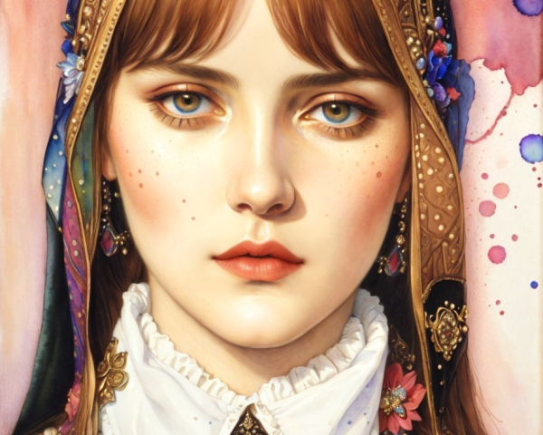 Young woman in traditional headpiece with floral attire