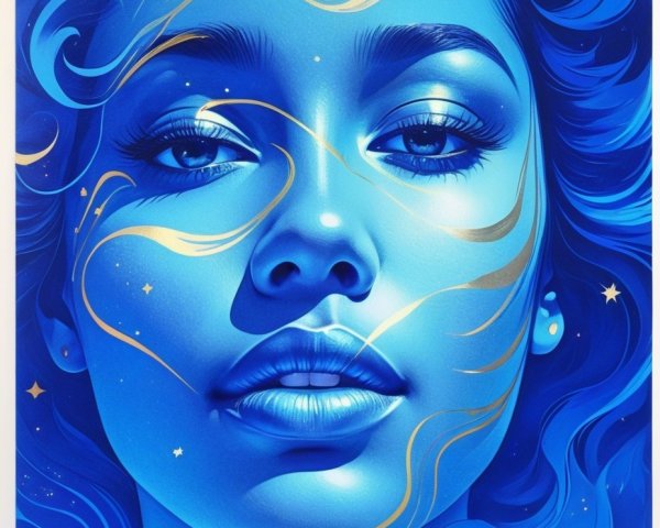 Portrait of a Woman in Blue with Cosmic Background