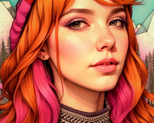 Close-up of a Young Woman with Vibrant Hair and Style