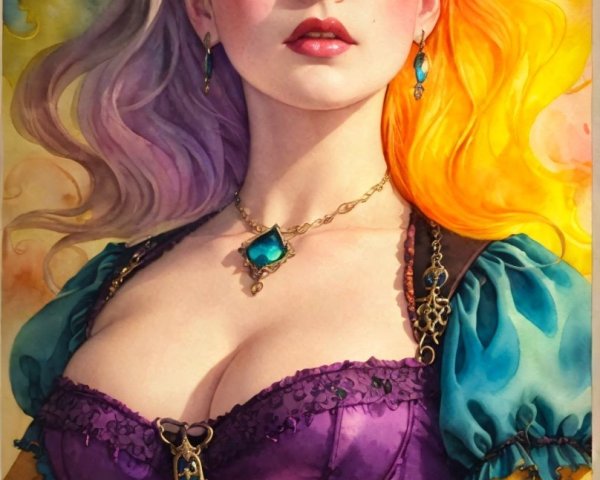 Portrait of a Young Woman in Vibrant Colors and Dress