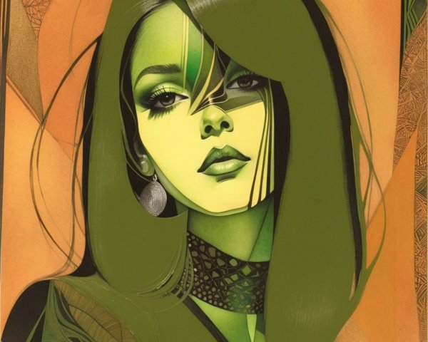 Vibrant Portrait of a Woman with Green Hues